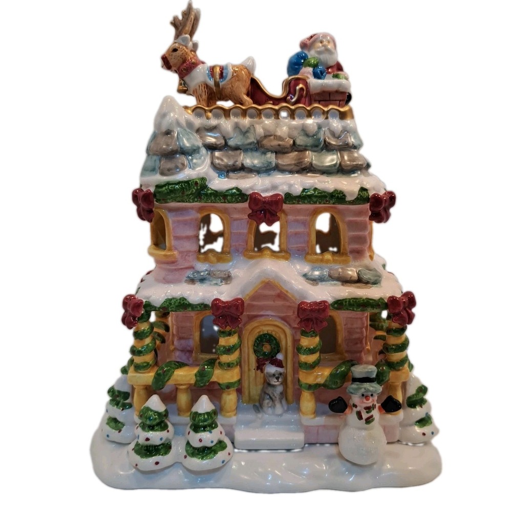 2002 AVON CHRISTMAS LUMINOUS TREASURE A VISIT FROM SANTA TEALIGHT CANDLE HOUSE